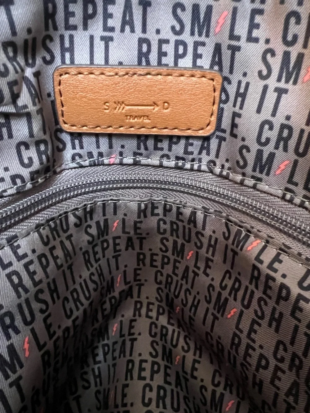 Stella & Dot Camo Duffel with Black Straps and Tan Accents - Picture 3 of 3